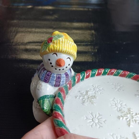 Fitz &Floyd Snowman Pillar Candle Holder Christmas Winter Holiday Snow Ceramic - Picture 9 of 16